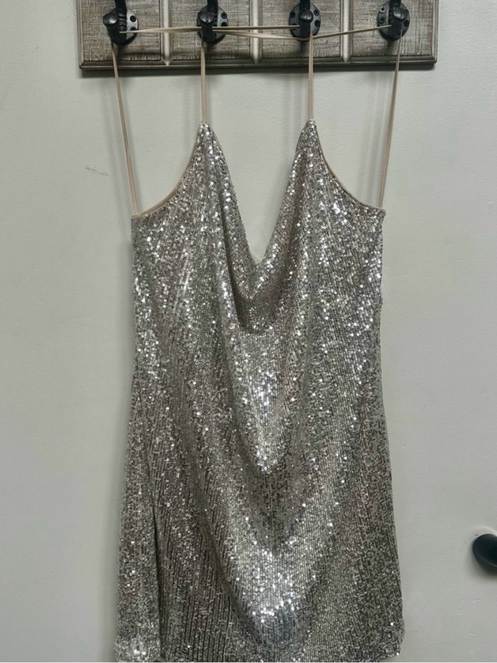 H&M Silver Sequin Cowl Slip Mini Dress